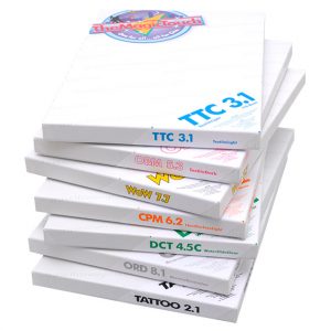 Stabel med transferpapir i esker