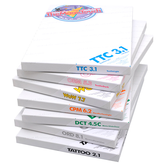 Stabel med transferpapir i esker