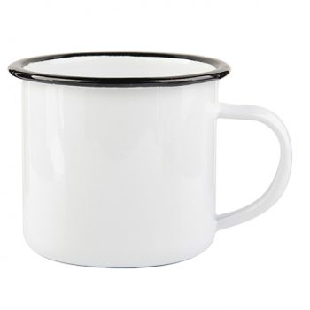 Emaljekopp hvit med svart kant