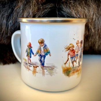 Emaljekopp med barnemotiv