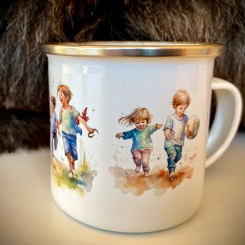 Emaljekopp med barnemotiv