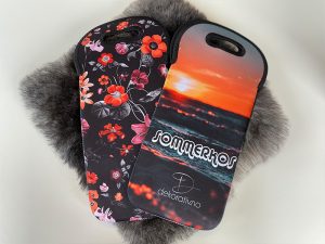 2 flaskebager med sublimeringstrykk Sol nedgang og blomstermønster