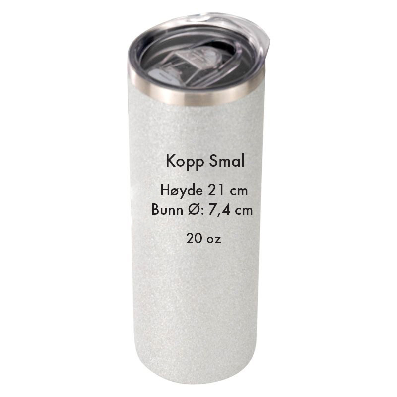 Kopp smal sølv glitter med mål