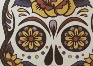 Nærbilde av sukkerskalle trykk